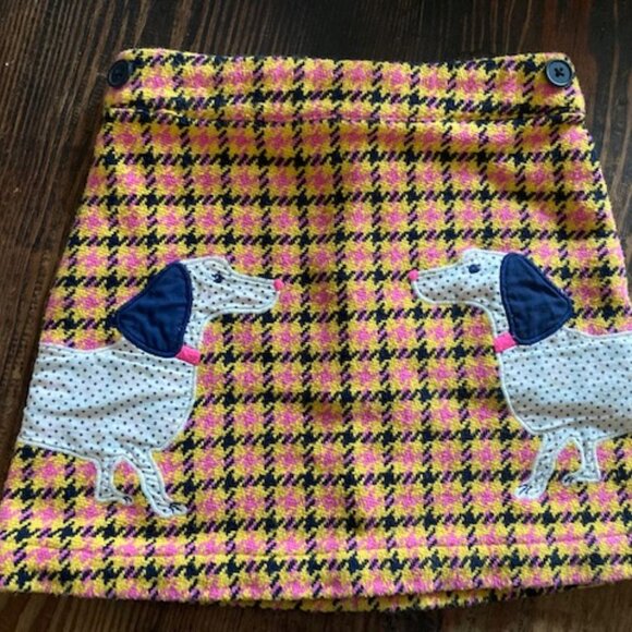 EUC Mini Boden Yellow Check/Dachshund skirt 6-7 - Picture 1 of 4